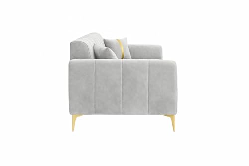 Image of Hermione Luxe Velvet-Suede Fabric 3 Seater Sofa | Comfortable Seating | Modern Sofa Set for Living Room - Light Gray