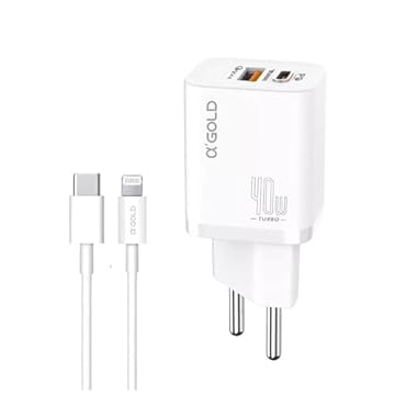 Carregador Turbo AGOLD 40W com Cabo Lightning – Compatível com iPhones 5 ao 14 Pro