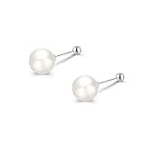 Shell Pearl Small Stud Earrings for Women Girls 925 Sterling Silver Helix Screw Black Mini 20G Cartilage Tragus Round Ball Pearls Barbell Piercing Sleeper Jewelry Minimalist Fashion Gifts Birthday Hypoallergenic (8mm)