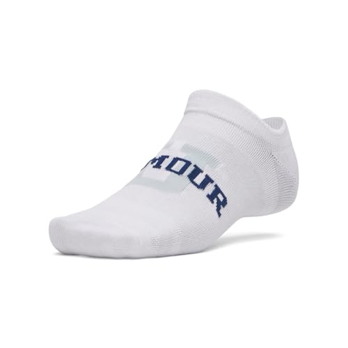Image of Under Armour Unisex Essential No Show Socks 6 Pack, (105) White /Blue Fog /Blackout Navy, X-Large