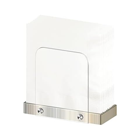 Modern Napkin Holder for Kitchen, Standing Napkin Holder for Tables, Clear Acrylic and Silver Steel Base Kitchen & Dining Room Decor Cover