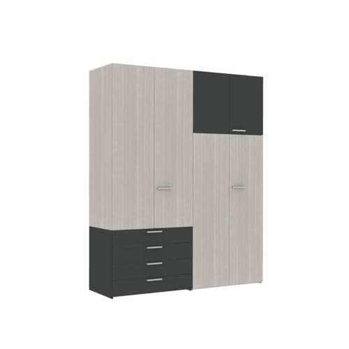 MOBILFINO CAMERETTE ARM8 - Armoire à Portes battantes avec Commode L 180 H 225,8 P 58,2 - Rovere Rock e basalto