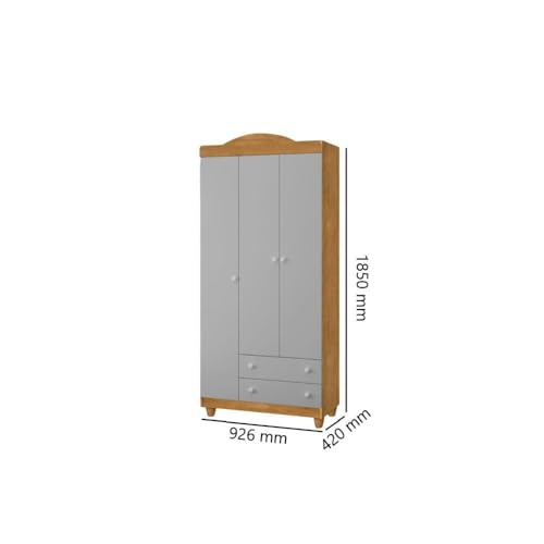 Guarda-roupa Infantil 3 Portas 2 Gavetas Lara Nature/cinza
