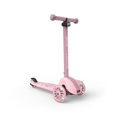 Scoot & Ride Highwaykick 3S Patinete infantil a partir de 3 años Altura ajustable Dirección doble Ruedas LED Plegable Patinete para niños 96-130 cm (Rosa)