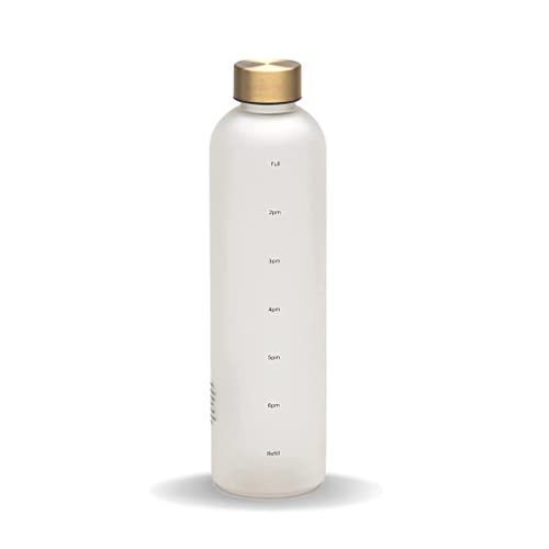 Healthish Time Marked Motivational Water Bottle – 1 Liter (33oz) Leak-Proof Hydration Tracker with Hourly Reminders – Brass Lid – Boost Water Intake & Wellness Daily