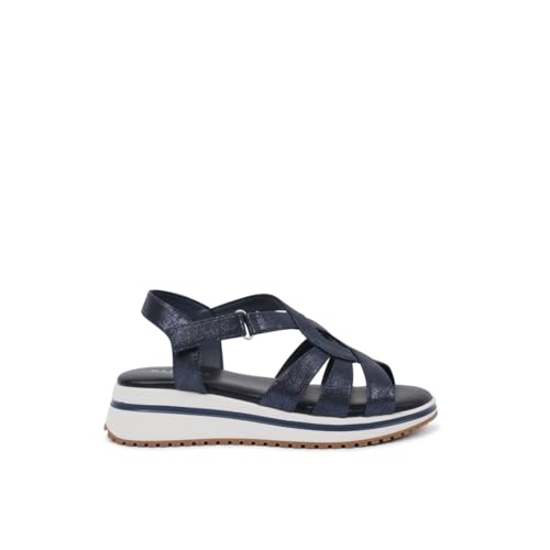 Image of Paradox London Vera Women's Bronze Metallic Strappy Wedge Sandals with Cushioned Footbed and Touch-Strap Fastening (Navy, UK Footwear Size System, Adult, Women, Numeric, Medium, 3)