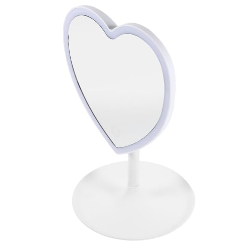 SHINEOFI Espejo de Maquillaje LED Inteligente Luz Regulable Forma de Corazón Mediano Espejo de Tocador Portátil para Escritorio Adecuado para Uso Doméstico y Viajes