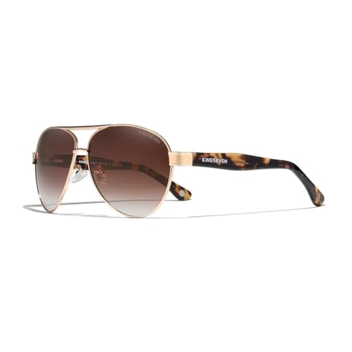 KINGSEVEN Gafas de sol piloto de aleación de acetato 2023 para hombre, polarizadas, degradadas, para mujer, con núcleo de alambre, Marrón leopardo, 62