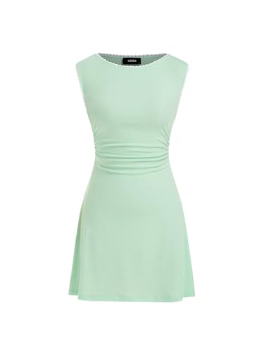 Image of CIDER Women's Summer Mini Dress Boat Neck Sleeveless Ruched Tie Back Cute Casual Dresses Nightgown Outfits Trendy