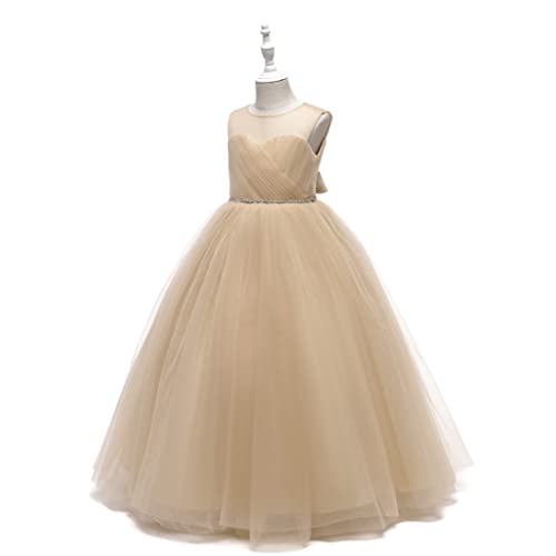 Glamulice Flower Girl Dresses 9 10 Gold Big Girls Bridesmaid Birthday Prom Pageant Long Gown A Line Golden Junior Daddy Daughter Dance Formal Party Tulle Ball Gown Kids Wedding Maxi Dress Evening Prom #TOP3