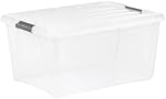 Clear Stackable Storage Bin with Latching Lid 45QT – 42.59L Plastic Storage Containers, Snap Lock Buckles, Semi-Clear Organizer Boxes for Closet, Garage, Basement & Home Organization (6 Pack)