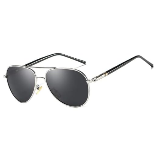 Óculos de Sol Masculino Polarizado Óculos Aviador UV400 Lente Polarizada (Prata-Preto)