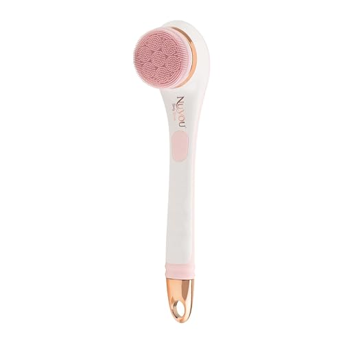 JML NuYou Electric Body Brush - Battery Silicone Body Scrubber with 4 Interchangeable Heads to Cleanse Massage and Exfoliate - Foot and Back Scrubbers for use in Shower and Bath with Long Handle