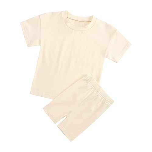 Image of HahaNice Toddler Girls Summer Outfits Cotton Solid T-Shirt & Biker Shorts Set for Little Girls 2 Pcs Tracksuits