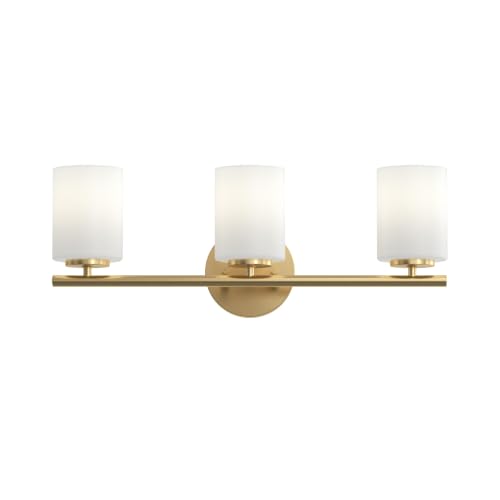Image of Progress Lighting Replay 22 Inch 3-Light Vanity Light, Transitional, Brushed Gold with Etched Glass Shades, (7.875 inch H x 22 inch W x 6 inch D), P2159-191