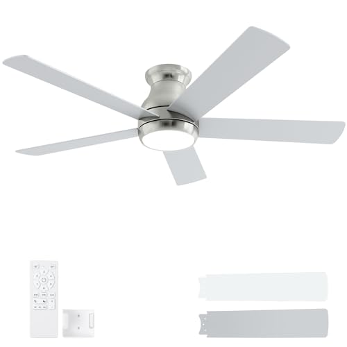 POCHFAN 52 Inch Brushed Nickel Ceiling Fans with Lights and