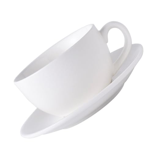 TianqqYongyong Set di tazze da caffè e piattino, tazza da cappuccino e piattino in ceramica, set da tè in ceramica bianca, per casa e ufficio (250 ml)