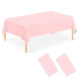 JCTHKUKU 2 Pack Plastic Pink Tablecloths Disposable Table Covers 54"" x 108"" Baby Pale Pink Pastel Table Cloths for Parties Bridal Shower Engagement Wedding Birthday, TB18-Pink02