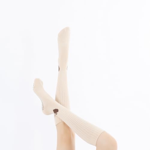 Image of Verdancy Yoga Pilates Socks with Grips for Women Ribbed Knee Highs Non Slip Cushioned Over the Calf Socks for Barre Ballet