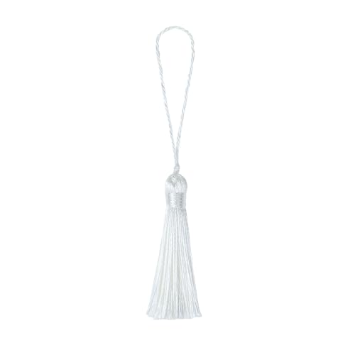 Image of 48Pcs Mini Bookmark Tassels Handmade Keychain Silky Tassel | (Whiten)3.75inch Tassel, Silky Floss Craft Tassel for Jewelry Making,Tags,DIY Accessory