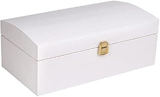 Creative Deco Large Wooden Storage Box White with Lid | 34,5 x 18 x 13,8 cm | Wood Keepsake Treasure Chest Trunk | Perfect Memory Box for Toys, Tools, Decoupage, Art & Craft or as a Gift Box