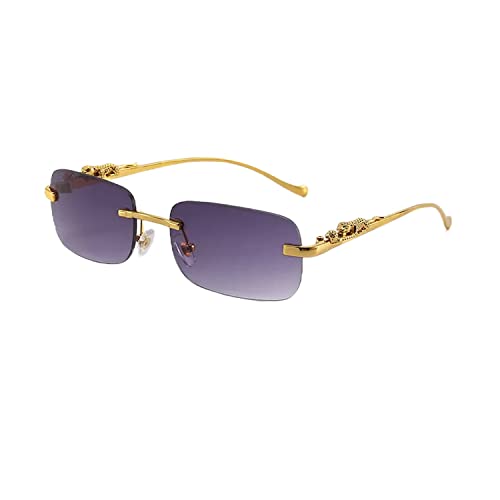 Image of Dervin Leopard Decorated Arms Rimless Rectangle Sunglasses for Men and Women