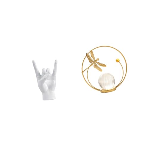 Baoblaze Rock Gesture Crystal Ball Hand Sculpture Metal Figurine Creative Finger Ornament Statue for Apartment Bedroom Restaurant Hallway Fireplace Living Room