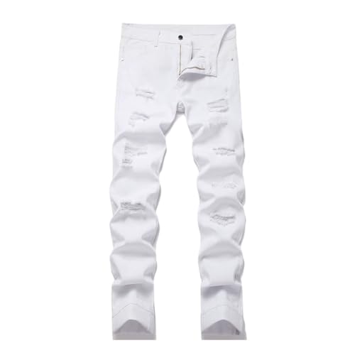 Men's Fashion Slim Fit Straight Leg Patchwork Jeans Retro Hip Hop Ripped Hole Denim Pants