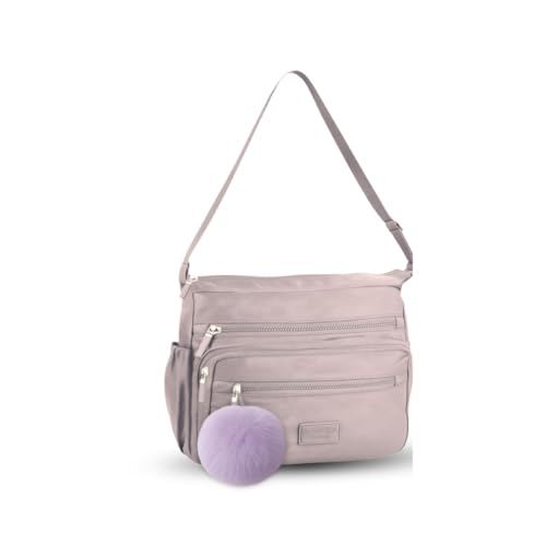 Bolsa Feminina Transversal Média Nylon Impermeável Tiracolo Com Chaveiro (Lilas)
