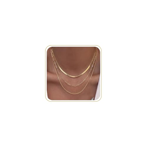 Image of Tewiky Layered Necklaces for Women 14k Gold Plated Chain Necklace Set