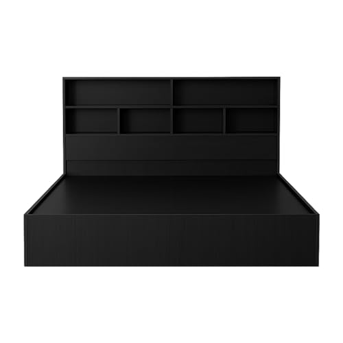 MATTERHORN Engineered Wood Bed in Teak Brown – Queen Size Double Bed with Box Storage and Headboard Storage (L1985 x W1560 x H300 mm) | Wooden Bed for Bedroom, Durable & Stylish Design (Ebony Black)
