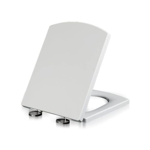 Giural Tavoletta WC Copriwater Universali Rettangolare, Sedile WC Quadrato, ASSE WC Tavolette WC Chiusura Ammortizzata, Sgancio Rapido, Coperchio WC Bianco,03a