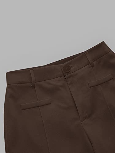 SECOLI Women's Straight Wide Leg Trousers Pants Coffee Brown Casual High Waist Straight Leg Pants3