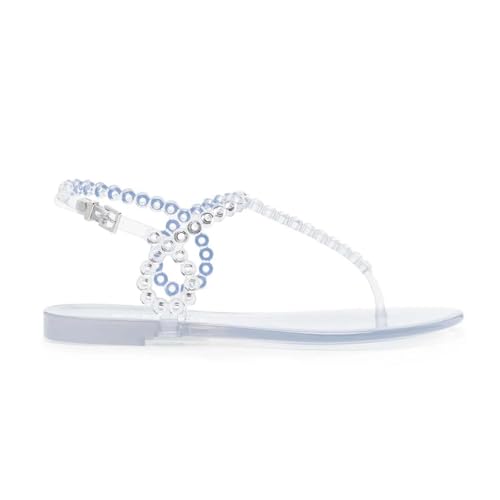 Rhinestone Sandals for Women Flat Thong Buckle Sandals Ankle Strap Dressy Sandal Open Round Toe Clear Jelly Sandal
