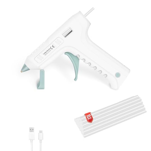 JENABOM Cordless Hot Glue Gun with 20 Pcs Mini Glue Sticks, 20s Heating Fast Mini Glue Gun kit, 2600 mAh Rechargeable Battery, DIY, Crafts, Decorations, Home Repairs, White