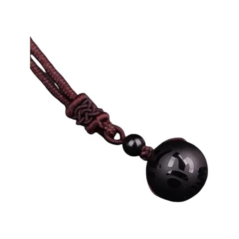 Black Obsidian Pendant Necklace with Buddist Protection Symbols, Pearl, Obsidian Cover