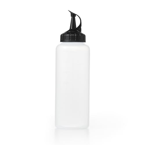 OXO Good Grips Chef’s Squeeze Bottle – Medium – Precision Pouring for Oil, Dressings & Condiments – Interchangeable Lids – Attached Cap for One-Handed Use – Measurement Markings