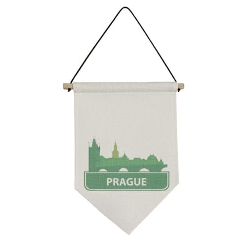 Drapeau de Prague vert sur toile déco murale suspendue