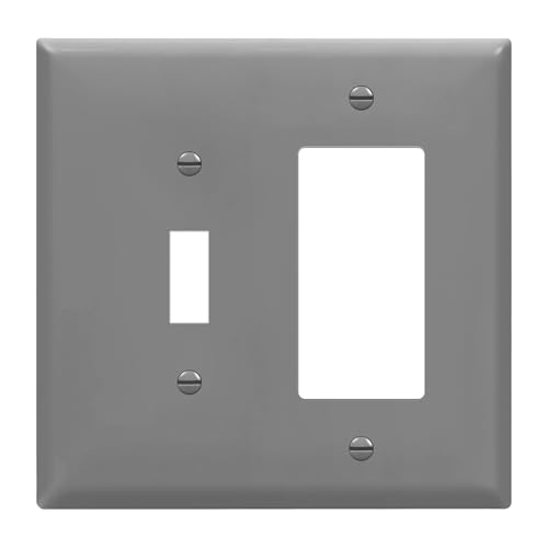 Image of ENERLITES Combination Toggle Light Switch /Decorator Light Switch Plate, Double Switch Wall Plate, Mid-Size 2-Gang 4.88 inch x 4.92 inch, Polycarbonate Thermoplastic, 881131M-GY, Gray