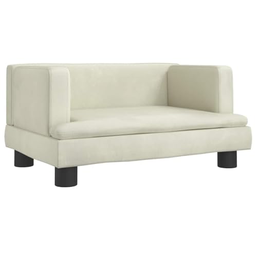 Lit confortable en velours crème et bois pour petits chiens