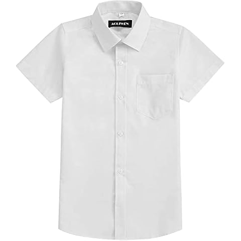 AOLIWEN Boy's Short Sleeve Button-Down Collared Dress Shirt Ruffle Shirts School Uniform Blouse Cover
