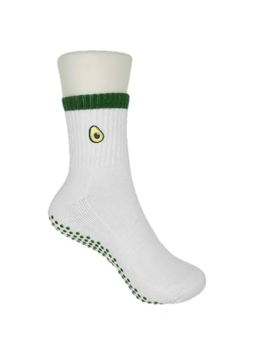 Cute Non-Slip Crew Socks with Embroidered Design - Anti-Skid Yoga, Pilates, Lagree, Barre, Dance - Socks with Grips4