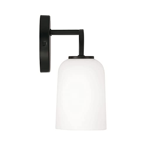 Image of HomePlace by Capital Lighting 148821MB-542 Lawson Transitional Soft White Glass Bell Vanity Light for Bathroom, 2-Light 200 Total Watts, 10 inch H x 14 inch W, Black