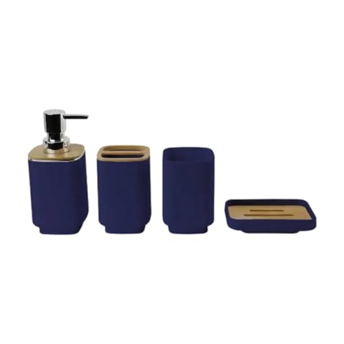 JISADER Accesorios de baño 4pcs Conjunto de Moda con Basura, dispensador de jabón y Juego de Soporte de Cepillo de Dientes, Azul Oscuro