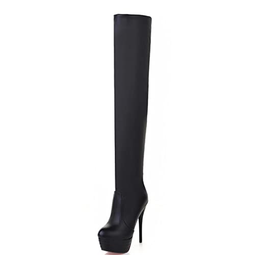Bottes au dessus du genou pour dames 13.5cm chaussures de danse grande taille noires