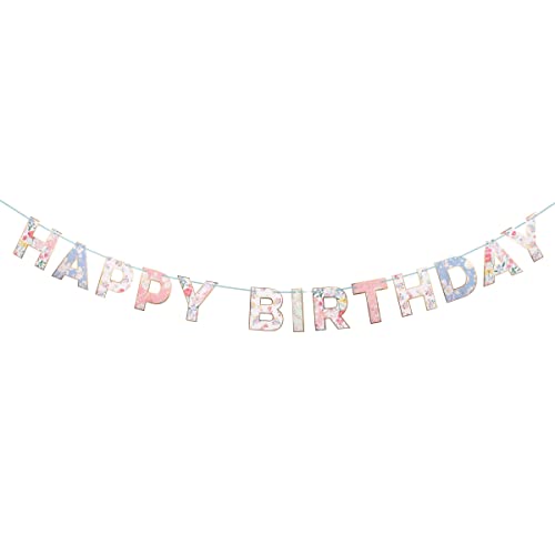 Meri Meri English Garden Birthday Banner (Pack of 1), 6' Party Banner Including Excess Cord, Meri Meri Garland Birthday Party Decorations, Reusable