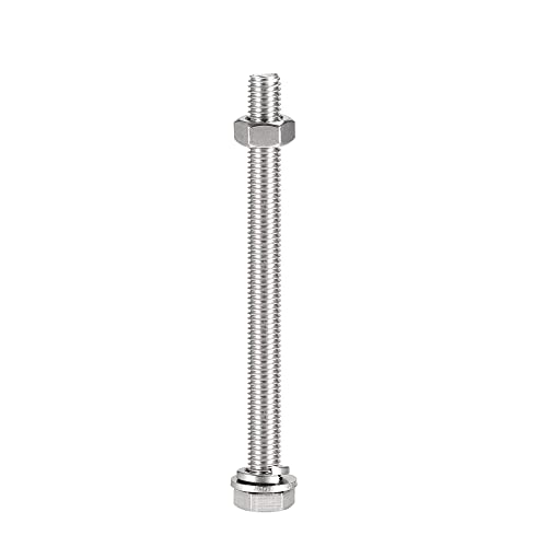 Image of uxcell M10 x 130mm Hex Head Screws Bolts, Nuts, Flat & Lock Washers Kits, 304 Stainless Steel Fully Thread Hexagon Bolts 6 Sets