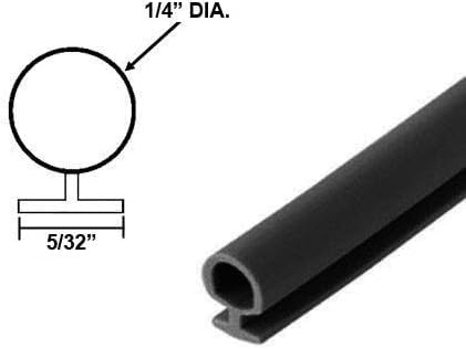 Automotive Black Bulb Type Gasket, 1/4" Dia., 5/32" Backing - 20 Ft.