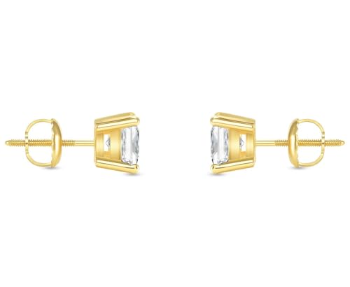 1 Ct Princess Cut Lab Grown Diamond Stud Earrings | 14K Yellow Gold Screw Back Basket Setting Classic Jewelry | Daily Wear Office Party Gift For Women2