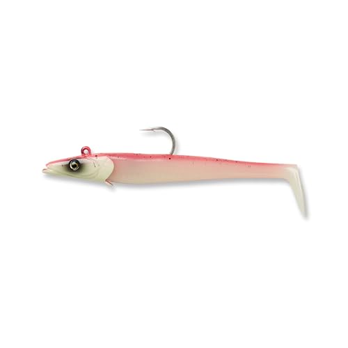 Savage Gear Sandeel Fishing Bait, 1 1/2 oz, Pink Glow, Realistic Contours & Movement, Durable Construction, Two Tie Points, 5X Hooks, Holographic Eyes, Bait Keeper
